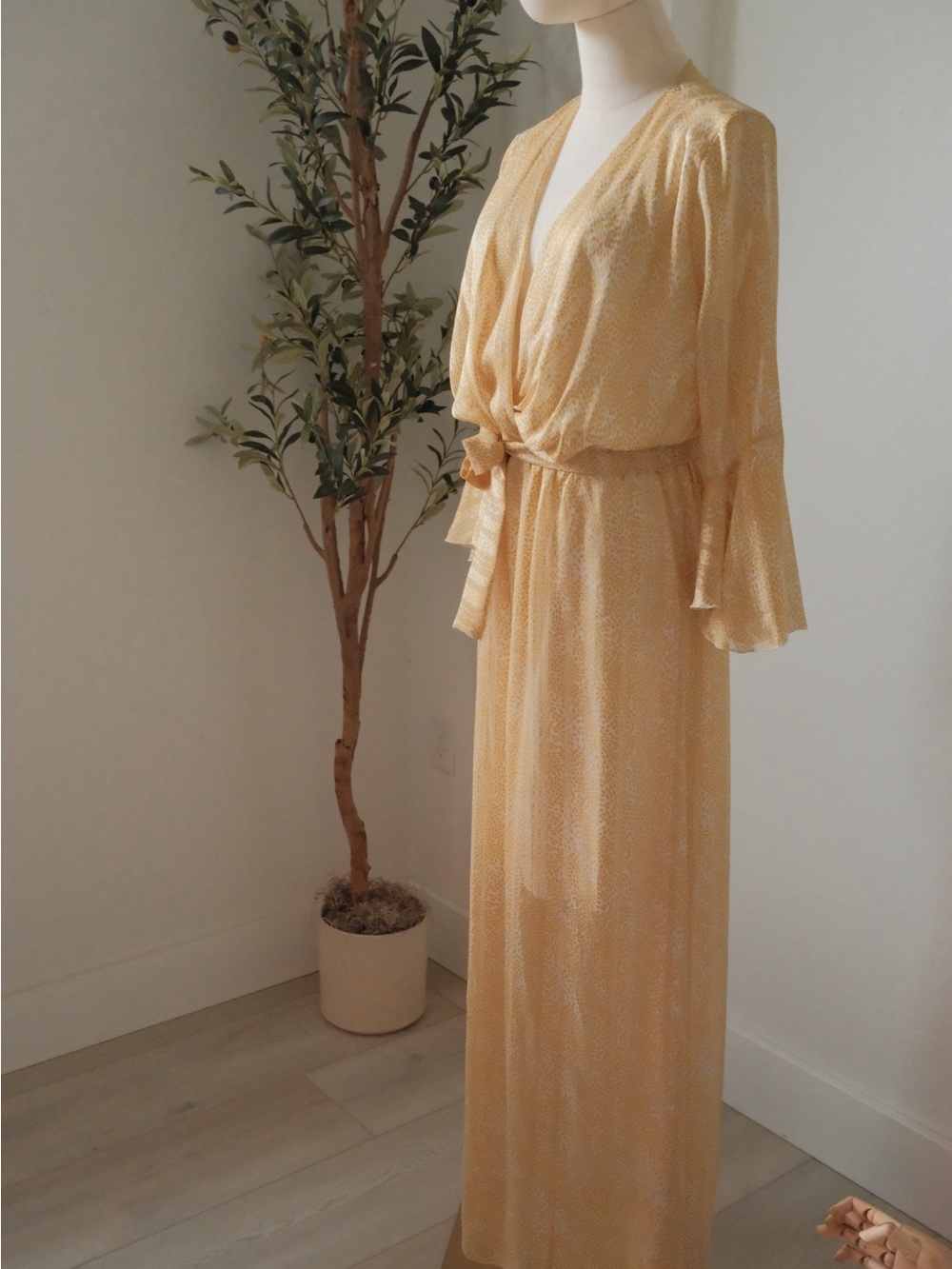 Sunlit Wrap Maxi Dress with Tie Waist - Yellow